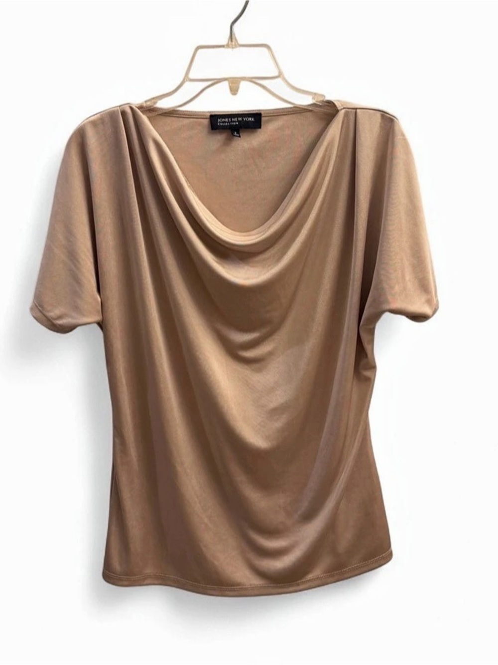 Jones New York Collection Cowl Neck Short Sleeve Top in Brown Size Small Like